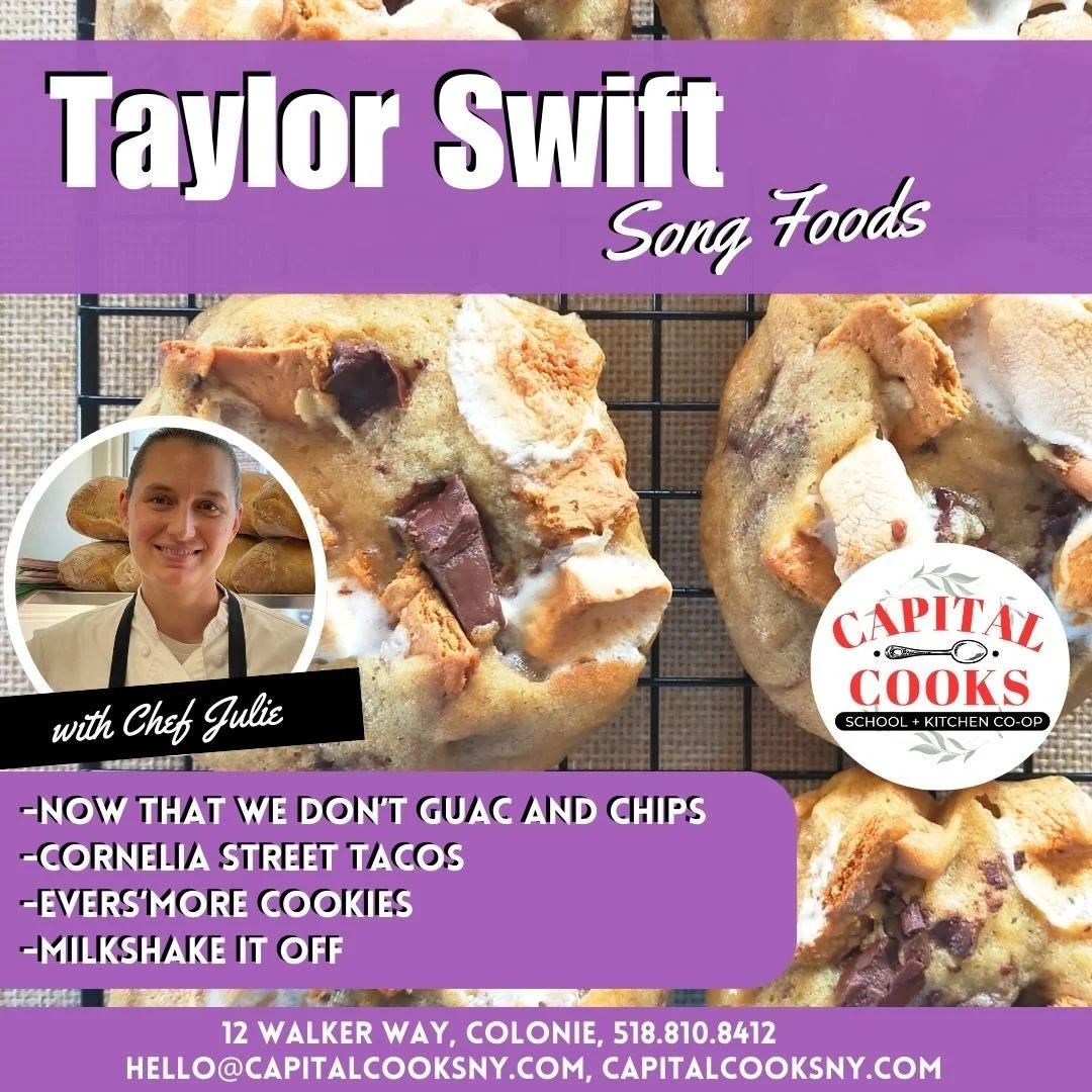 ✨ Calling all Swifties! ✨ Spend Black Friday cooking, singing, and having the best day with us!
On the menu: Now That We Don&rsquo;t Guac, Cornelia Street Tacos, Evers&rsquo;more Cookies &amp; MilkShake It Off. 🥑🌮🍪🥛
This class always sells out&md