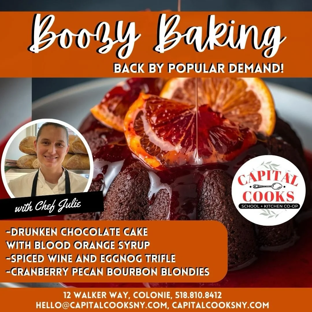 Boozy Baking Class!
🌟Chef: Julie Paul
&nbsp;🗓️Date: Saturday, December 6, 2025
&nbsp;⏰Time: 1:00PM-3:30PM
&nbsp;ⓘThe holidays are coming&mdash;and that means it&rsquo;s time for a little baking and a little tippling! In this fun, festive class, we&
