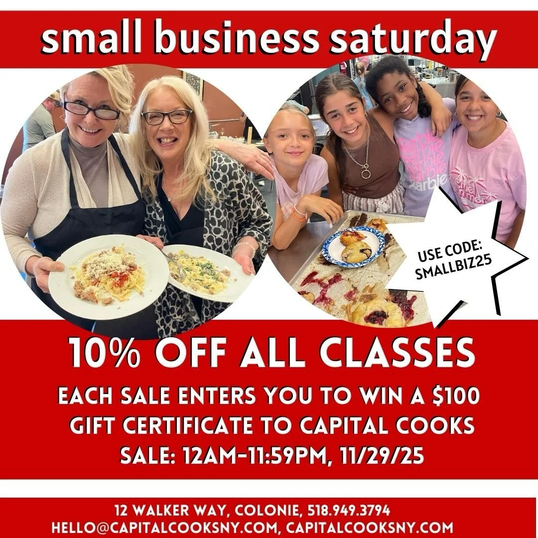 Just a reminder y&rsquo;all: ALL class purchases are 10% off today 🎅🤶🏽❤️🌞🙌🏼
(Plus each purchase enters you to win a $100 gift certificate to Capital Cooks!)
Thanks for supporting our small business 🏡🥄🥘❤️