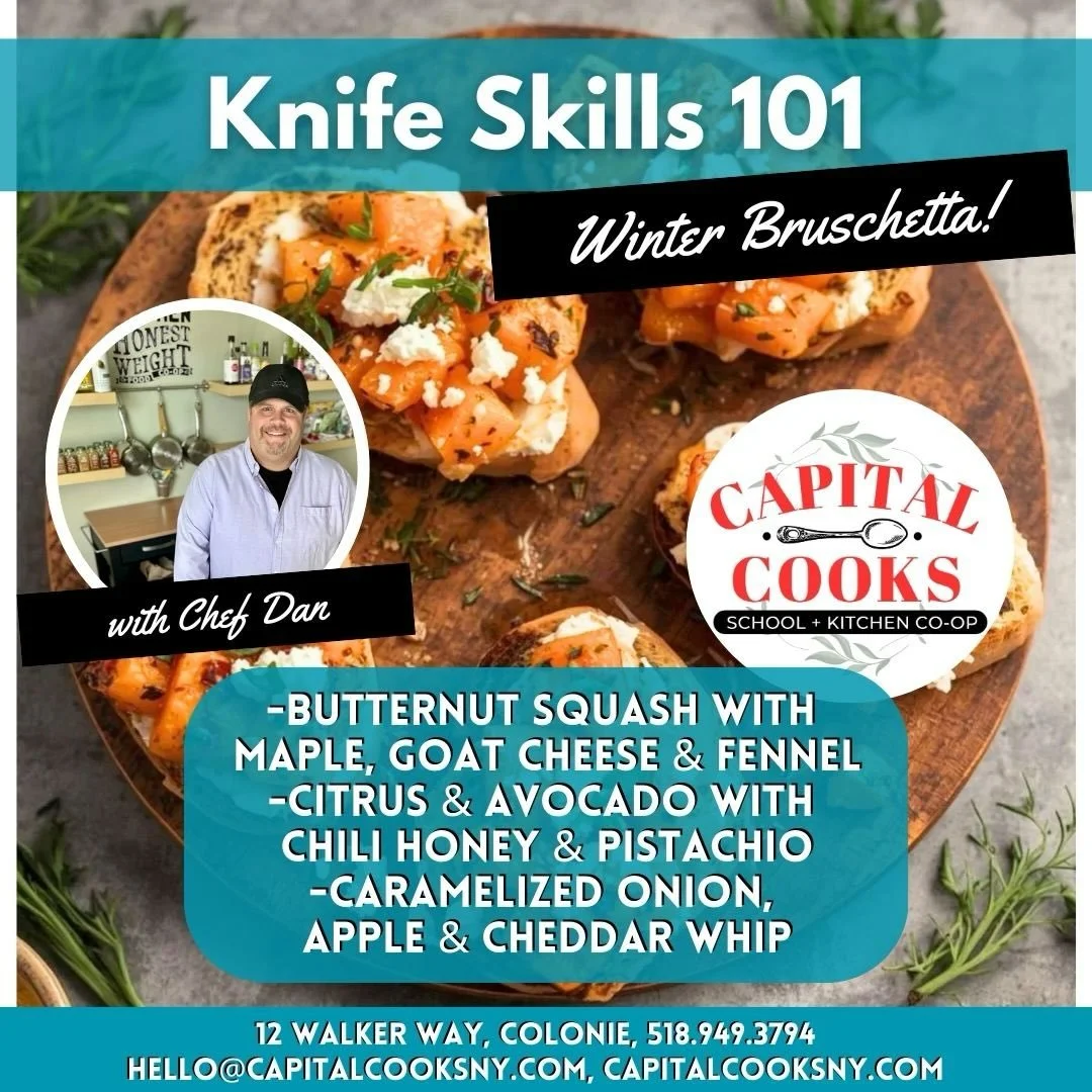 🔪🙌🏼 KNIFE SKILLS! 👏🏻🔪
Everyone needs to know how to properly use a knife. Start 2026 with a class teaching you the basics, plus lots of tips and tricks for best practices and delicious recipes! This is a GF-Friendly class. 
🎟️$89.00/student
🌟