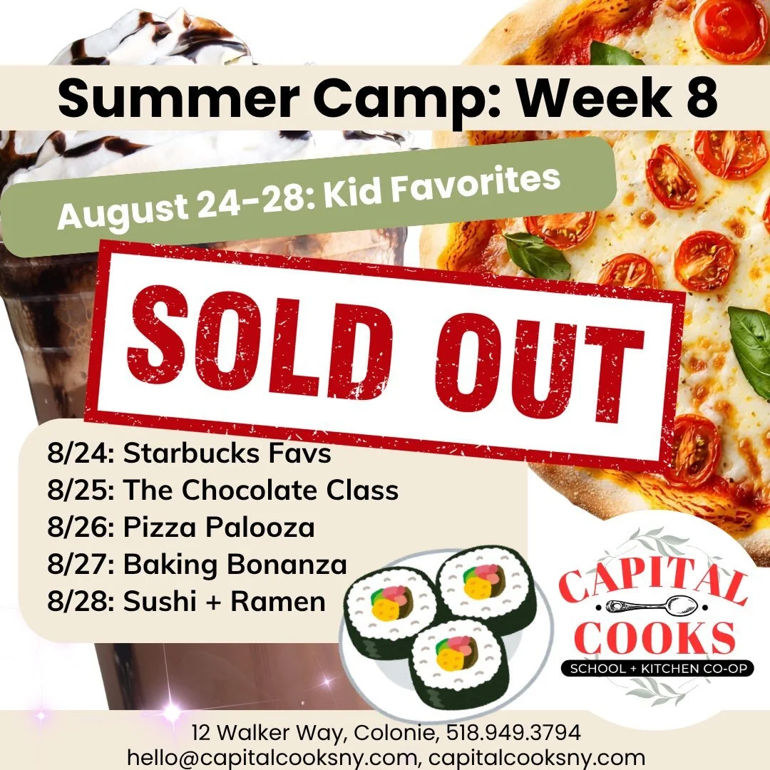 😎☀️💓Our last full week of summer camp is completely SOLD OUT! Thank you to everyone who came to cook with us this summer. We &hearts;️ you all. 
There are a few seats keft on our last day of 2026 camp: Gaga-licious, A Lady Gaga Cooking Class on 9/2