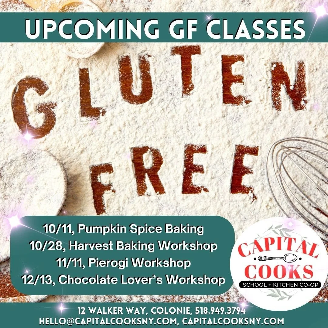 Calling all gluten-free foodies (and the supportive partners/friends who love them)! 🌾✨
We&rsquo;re bringing all the cozy seasonal flavors to the kitchen with a full lineup of 100% Gluten-Free workshops this fall and winter:
🎃 10/11 &ndash; Pumpkin