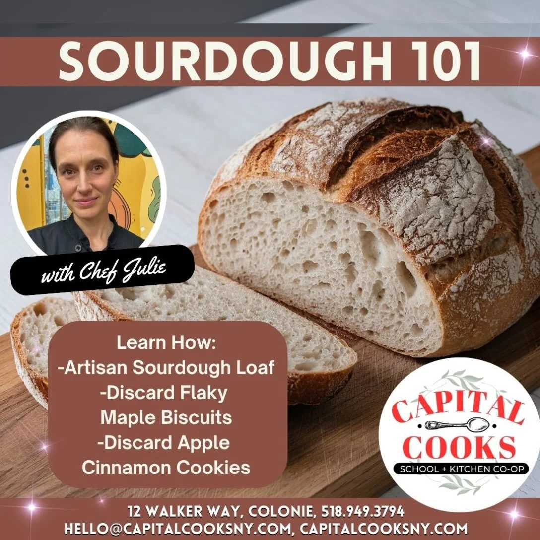 🎟️ $89.00/student
🌟 Chef: Julie Paul 🗓️ Date: Saturday, October 24, 2026 ⏰ Time: 11:00AM-1:30PM 🥖 Join us as we demystify the art of Sourdough! During class, we will discuss maintaining your starter, and all the tips and tricks to keeping it aliv
