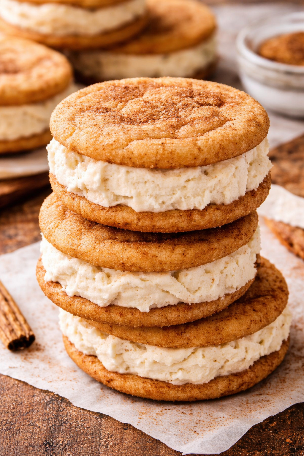 Snickerdoodle ice cream sandwiches stacked high.png