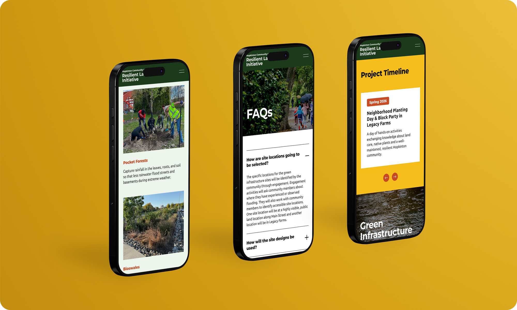 three iphones displaying mobile view of website