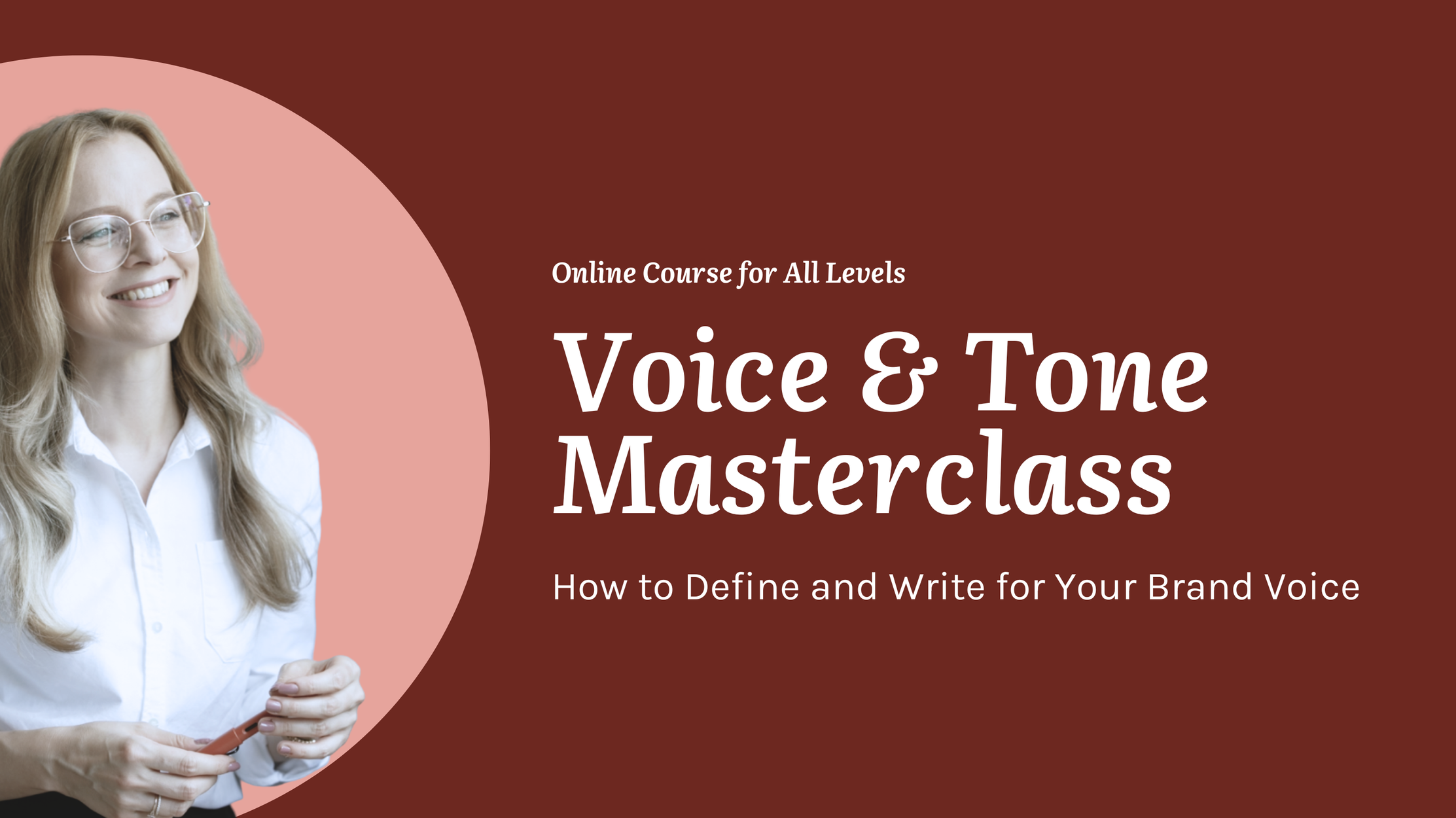 The course thumbnail showing Dr. Kat and the words "Voice and Tone Masterclass"