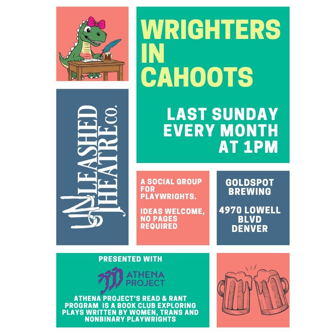 Join us Sunday April 27 for our next Wrighters in Cahoots, social playwright club! Come connect with other area playwrights to swap ideas, resources and cool vibes.
1pm at Goldspot Brewing!
#denvertheatre #denverwriters #newplaywrights #denverplay