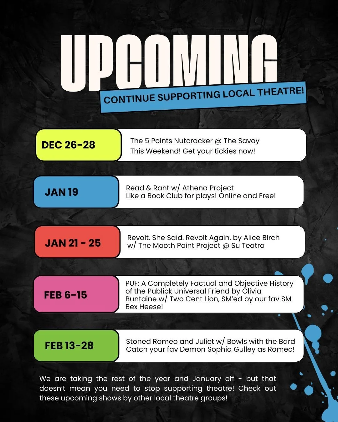This is where we'll be the next few months!

#denvertheatre #denverwriters #newplaywrights #denverplaywrights #denverplays #newplays