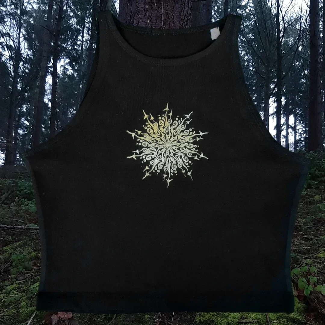 'Rooted Mandala' Fitted Gold and Silver Marbled Crop Top