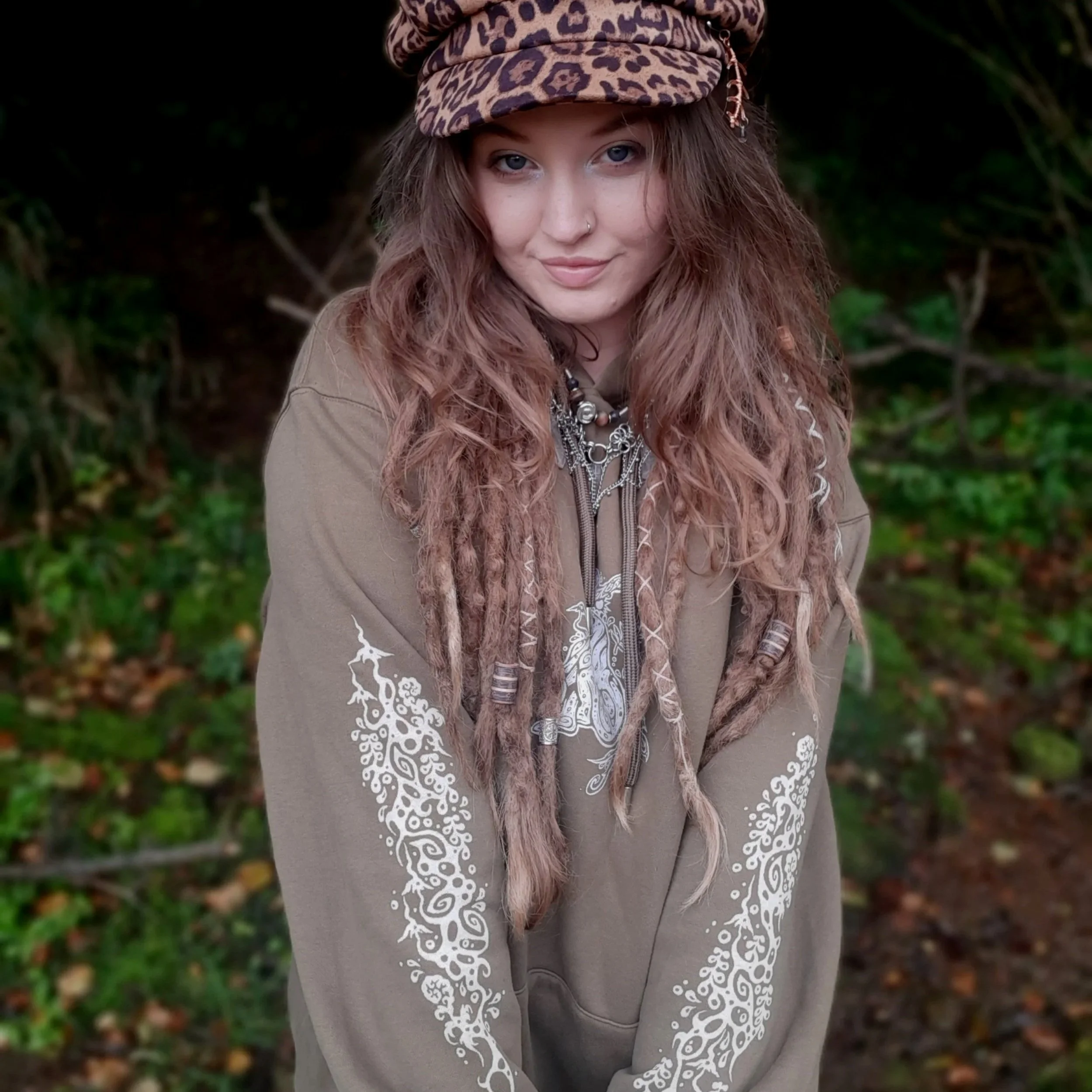 'Psy Forest' X 'Fern Fairy' Earthy Green Pullover Hoodie
