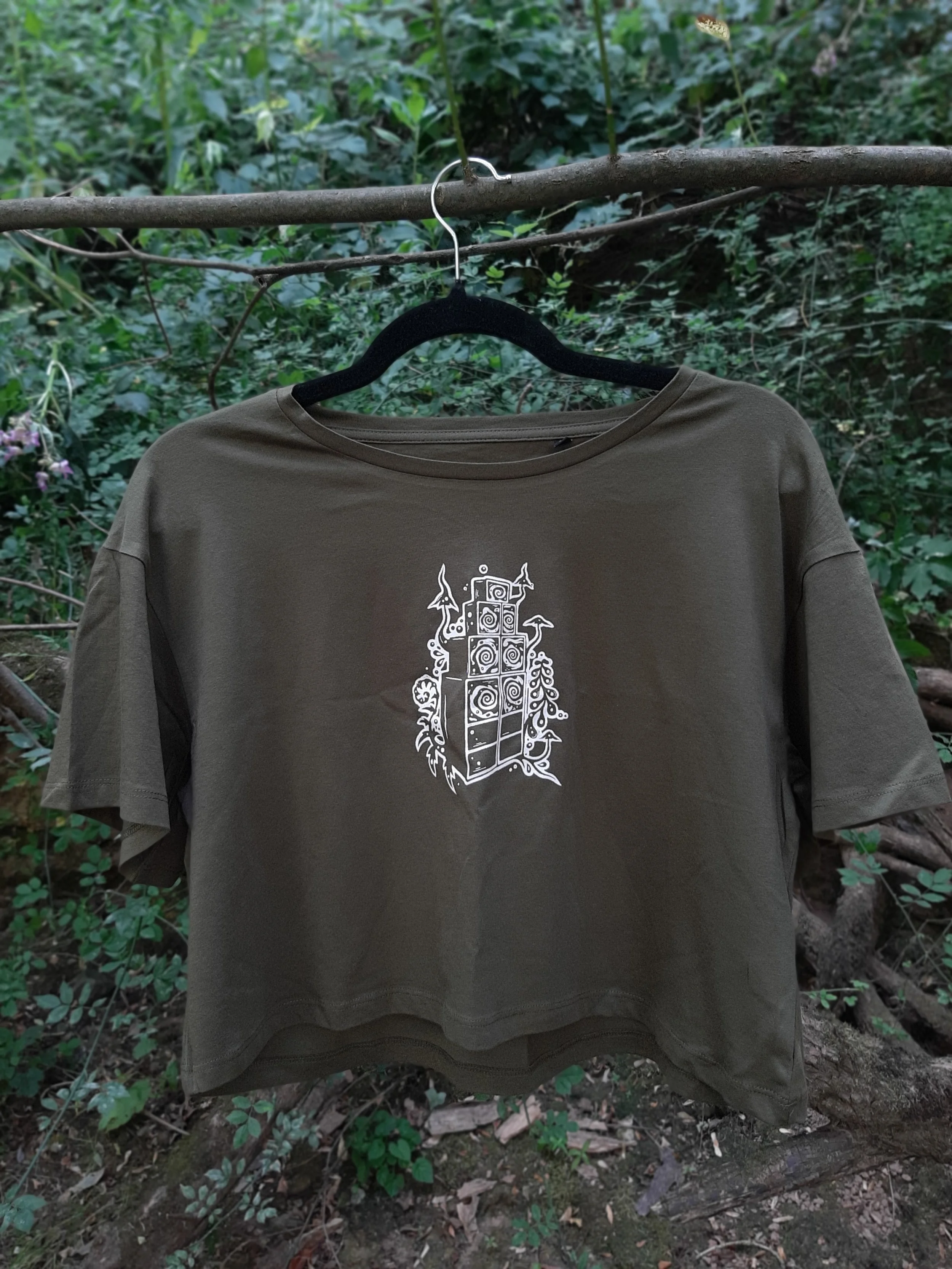 'Fern Sound System' Earthy Green Crop Top
