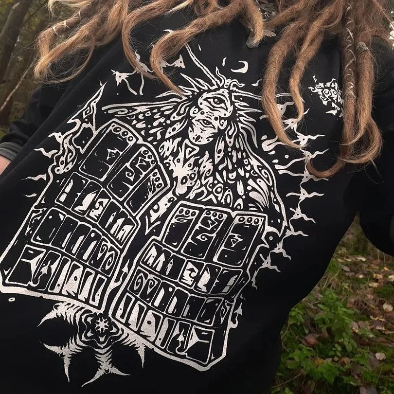 'Sound System Moth' Black Oversized Fit Boxy Tee Size Large