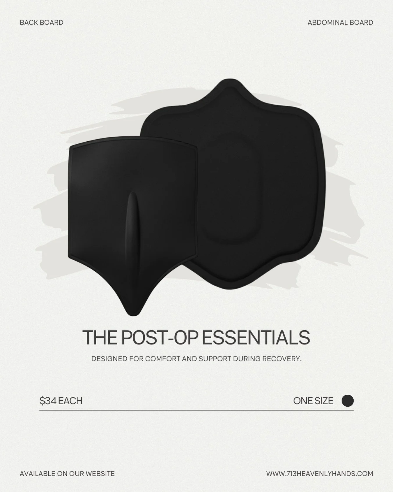 Don&rsquo;t forget your post-op essentials too, they&rsquo;re just as important as your sessions. ✅

Shop now on our website! 
👉🏾 www.713heavenlyhands.com

The abdominal board helps keep your stomach flat, prevents creasing from your faja, and prom