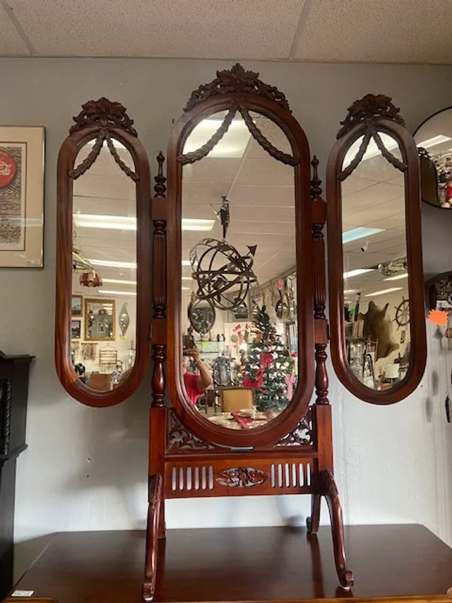 Victorian Style Mahogany Triptych Length Mirror