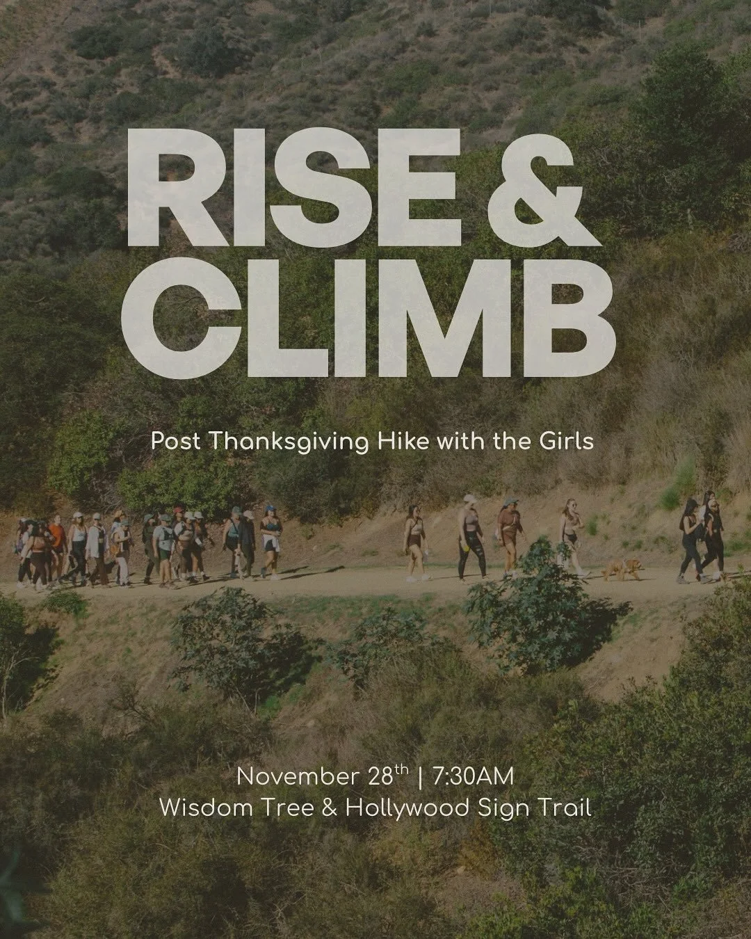 Post Thanksgiving hike! 🥾🤎

It&rsquo;s early. It&rsquo;s steep. And it&rsquo;s for the girls who show up anyway 💪
Join us for a hike up the Wisdom Tree + Hollywood Sign trail &mdash; 7.9 miles, around 5 hours, and plenty of time to breathe, move, 