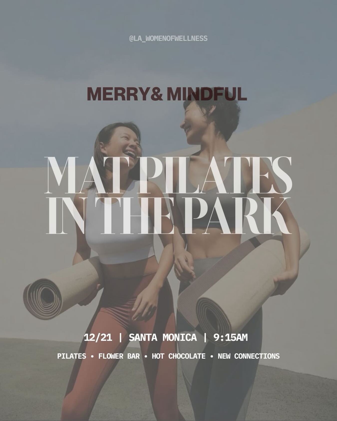 ✨ Merry &amp; Mindful Mat Pilates ✨
Saturday, Dec 21 &bull; 9:15AM
Ocean View Park, Santa Monica

We&rsquo;re closing out the year with a calm morning of Pilates, a flower bar, hot chocolate, and connection. Come build a bouquet with @bloom_and_luxe_