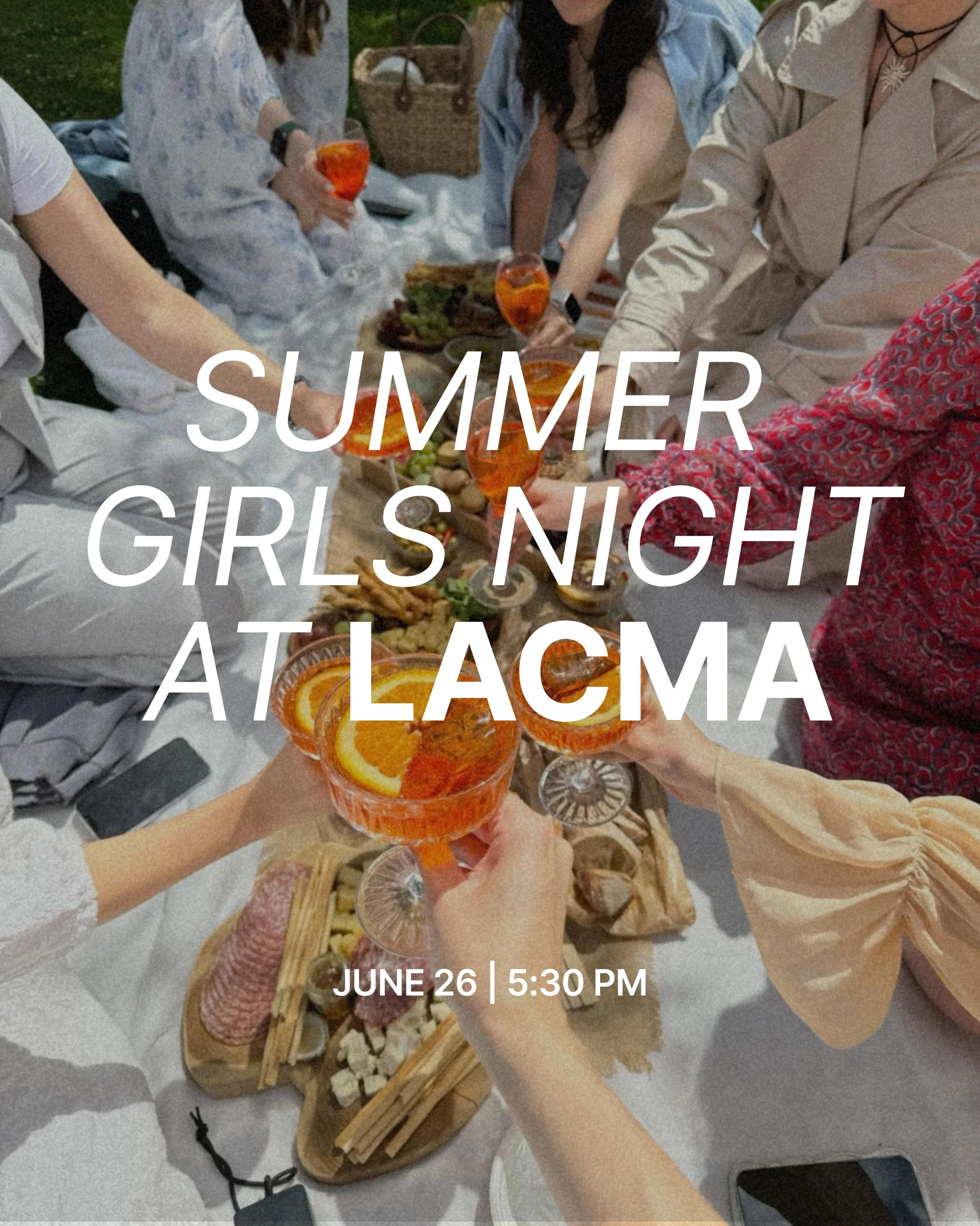 🎶🍷 Summer Girls Night with WOW at LACMA

Live jazz, golden hour, wine, and a picnic setup at LACMA? Yes please.

Join us on Friday, June 26 for a relaxed summer girls night at LACMA&rsquo;s Friday Night Jazz series. We&rsquo;ll meet at 5:30 PM, set