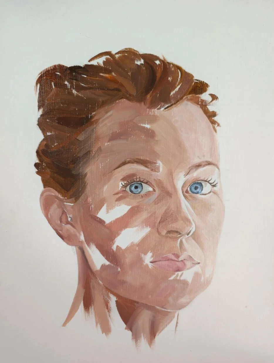 Self portrait, A4 oil on board