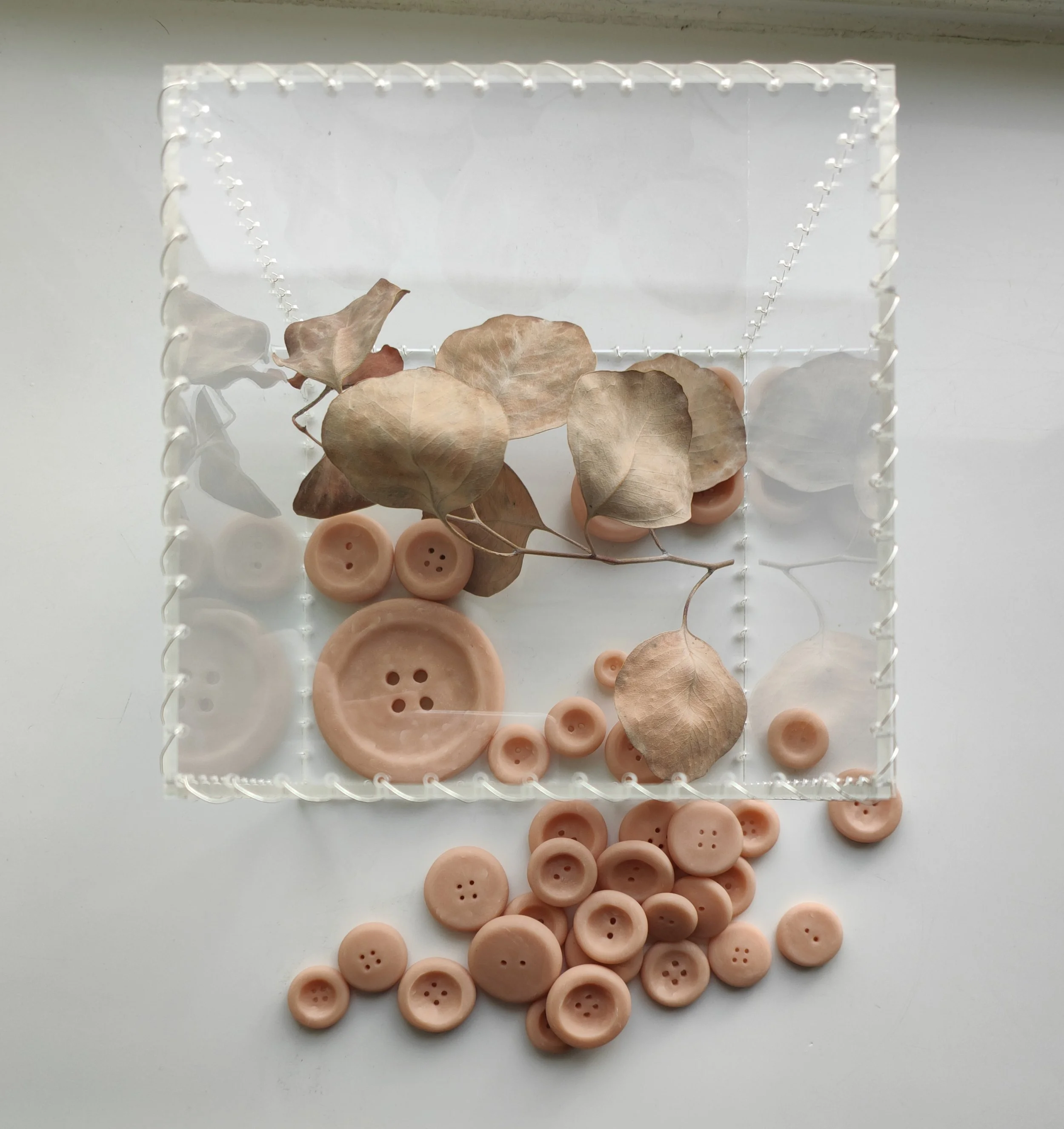 'Ritual' 25cm² Acrylic, wire, dried foliage, clay