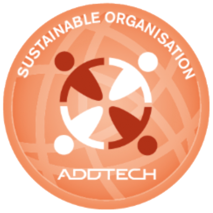 Sustainable Organization logo featuring four stylized human figures in a circle, with the text 'Sustainable Organization' at the top and 'ADDTECH' at the bottom.