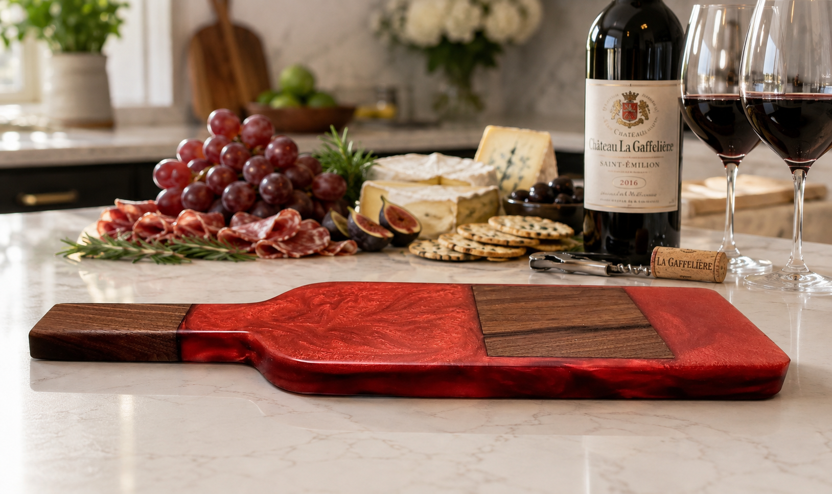 Handmade wine bottle serving board crafted from black walnut.png