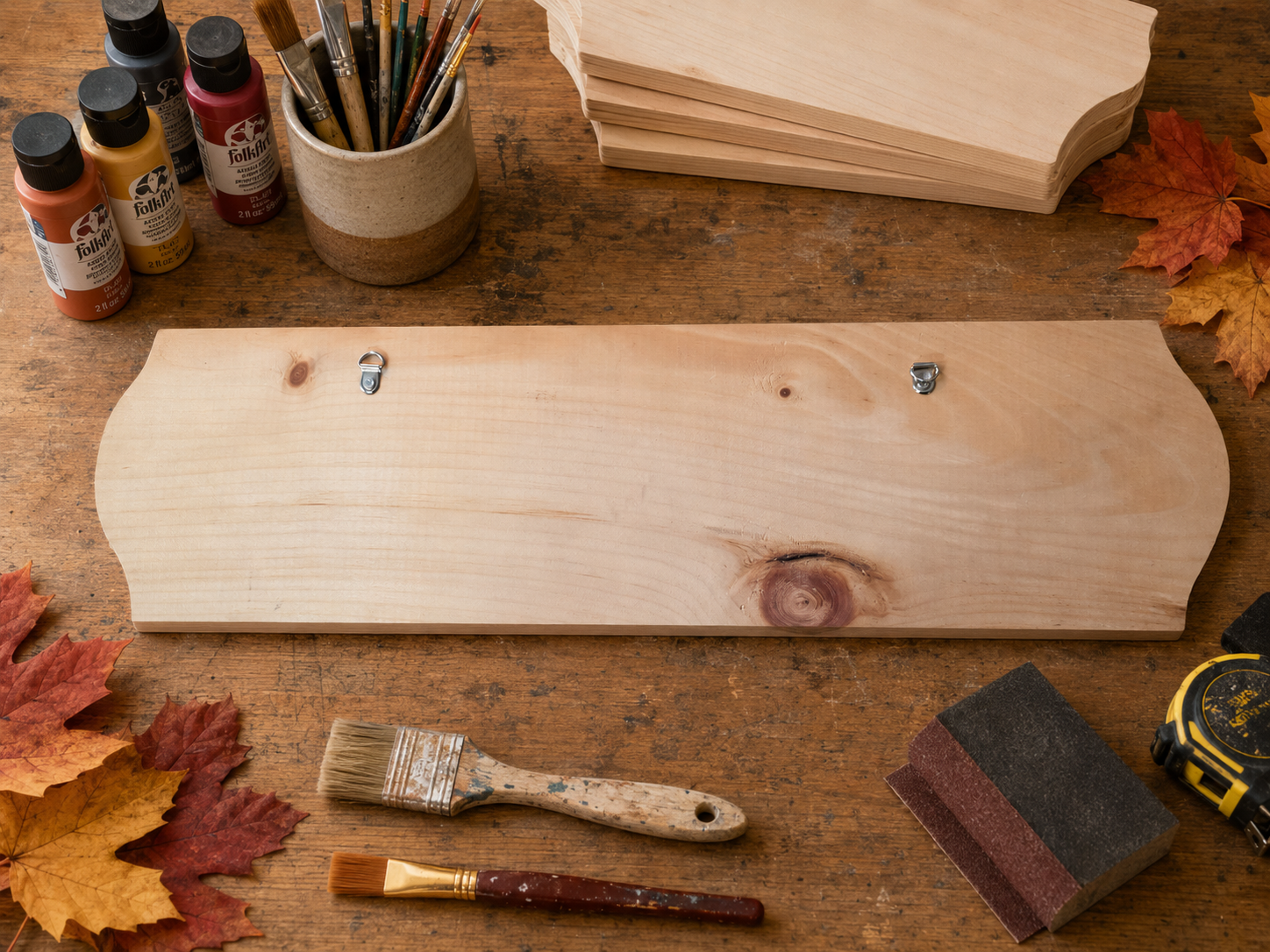 Birch wood autumn sign with painted maple leaves.png