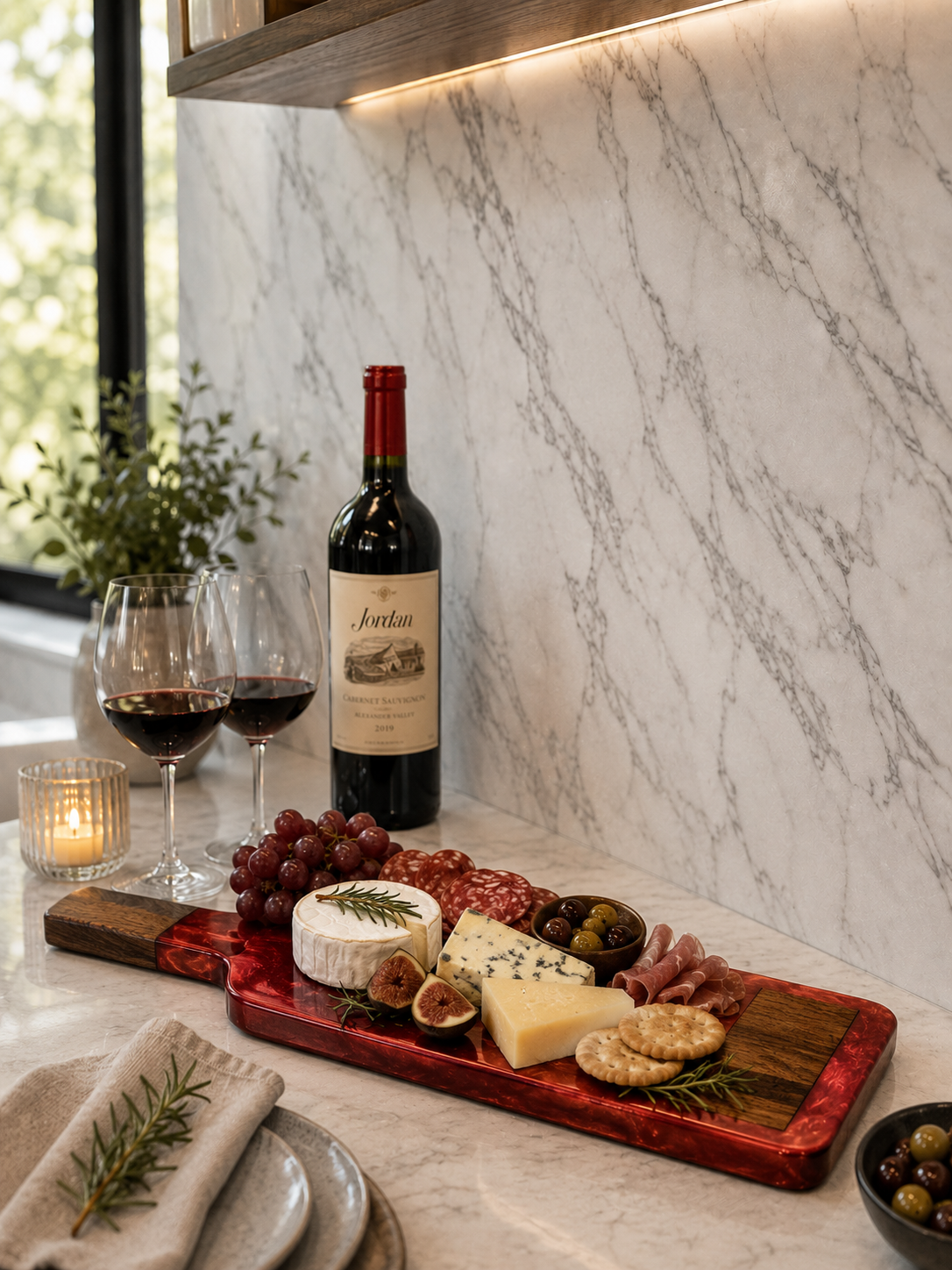 Artisan wine bottle cheese board made from hardwood.png