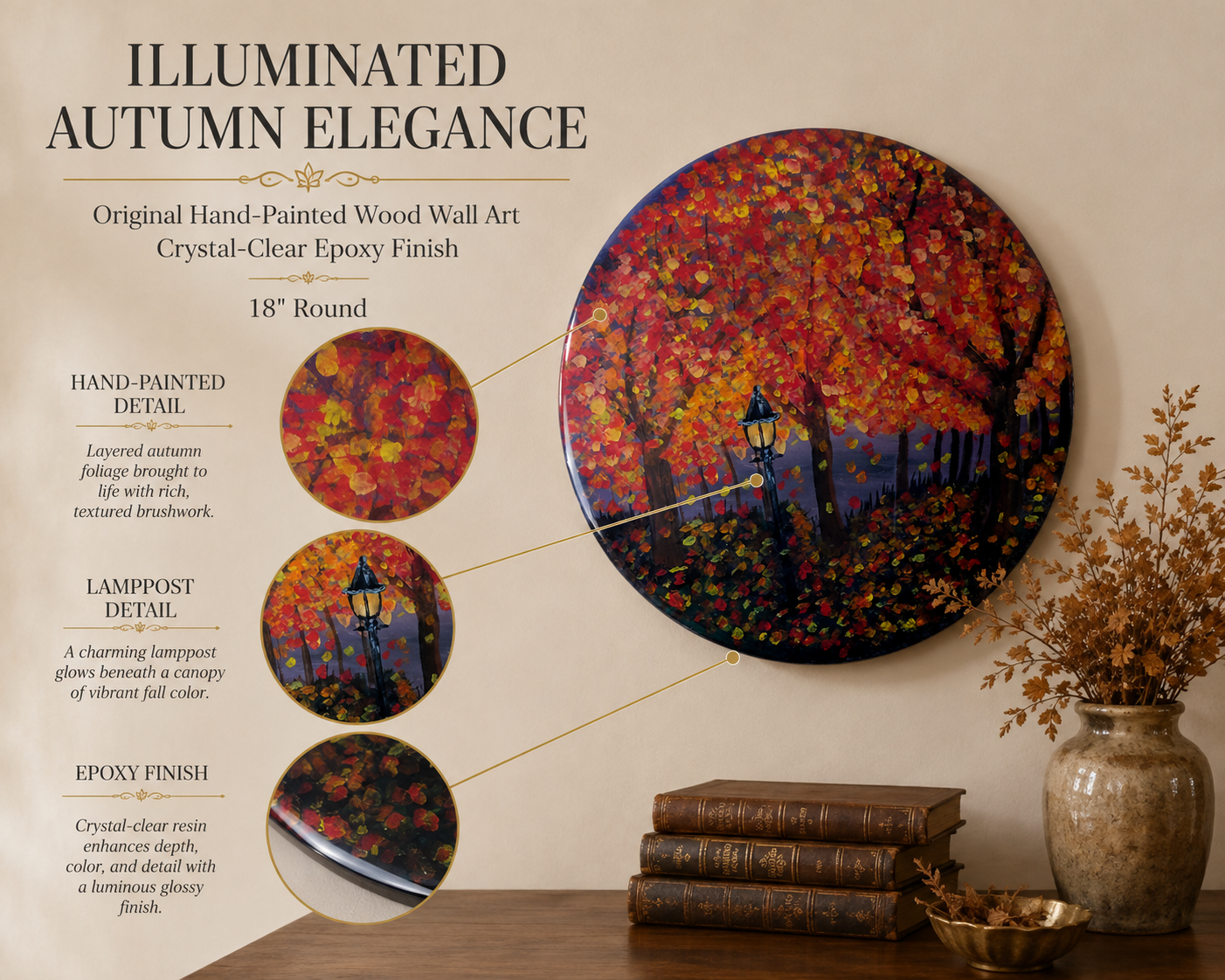 Hand-painted fall wall art with red orange and gold woodland foliage.png