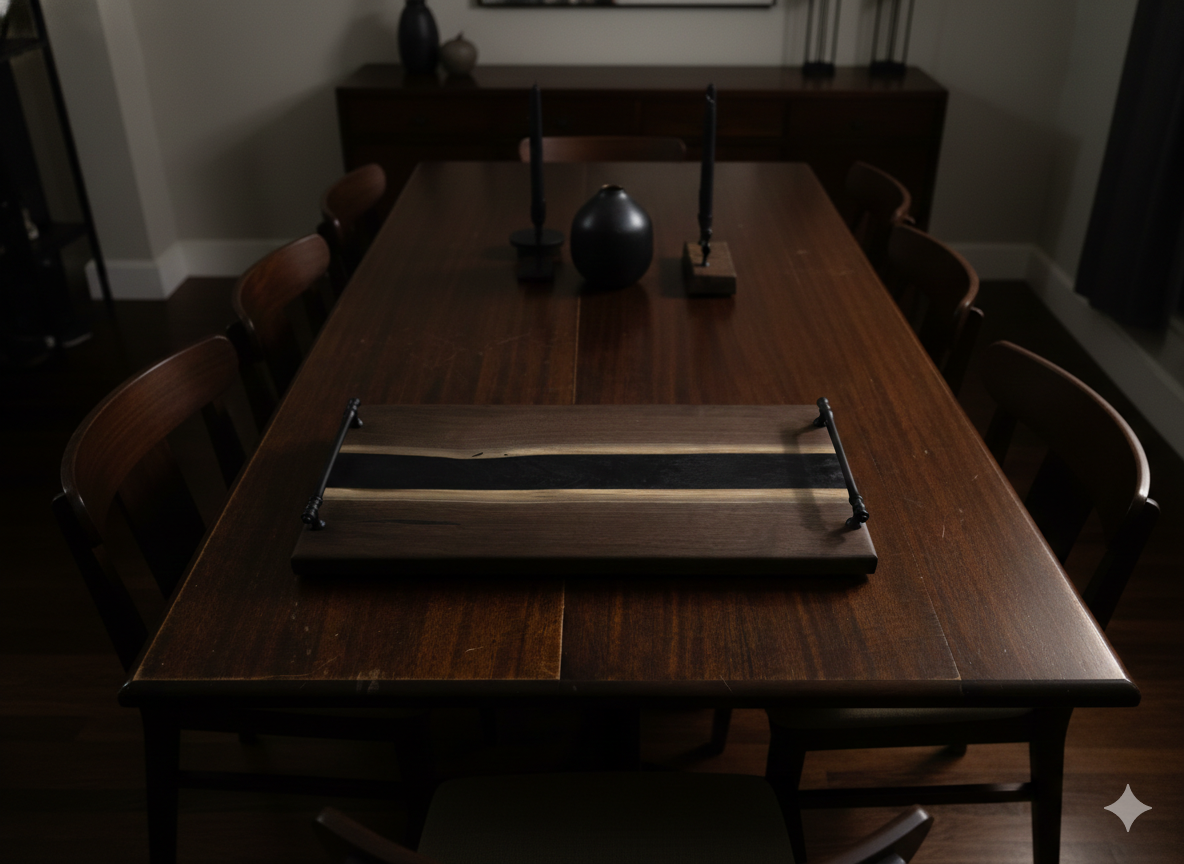 Black walnut charcuterie board in modern dining room.png