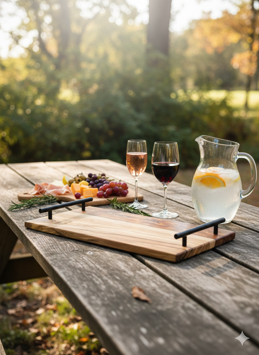 Olivewood serving board with copper epoxy and black handles.png