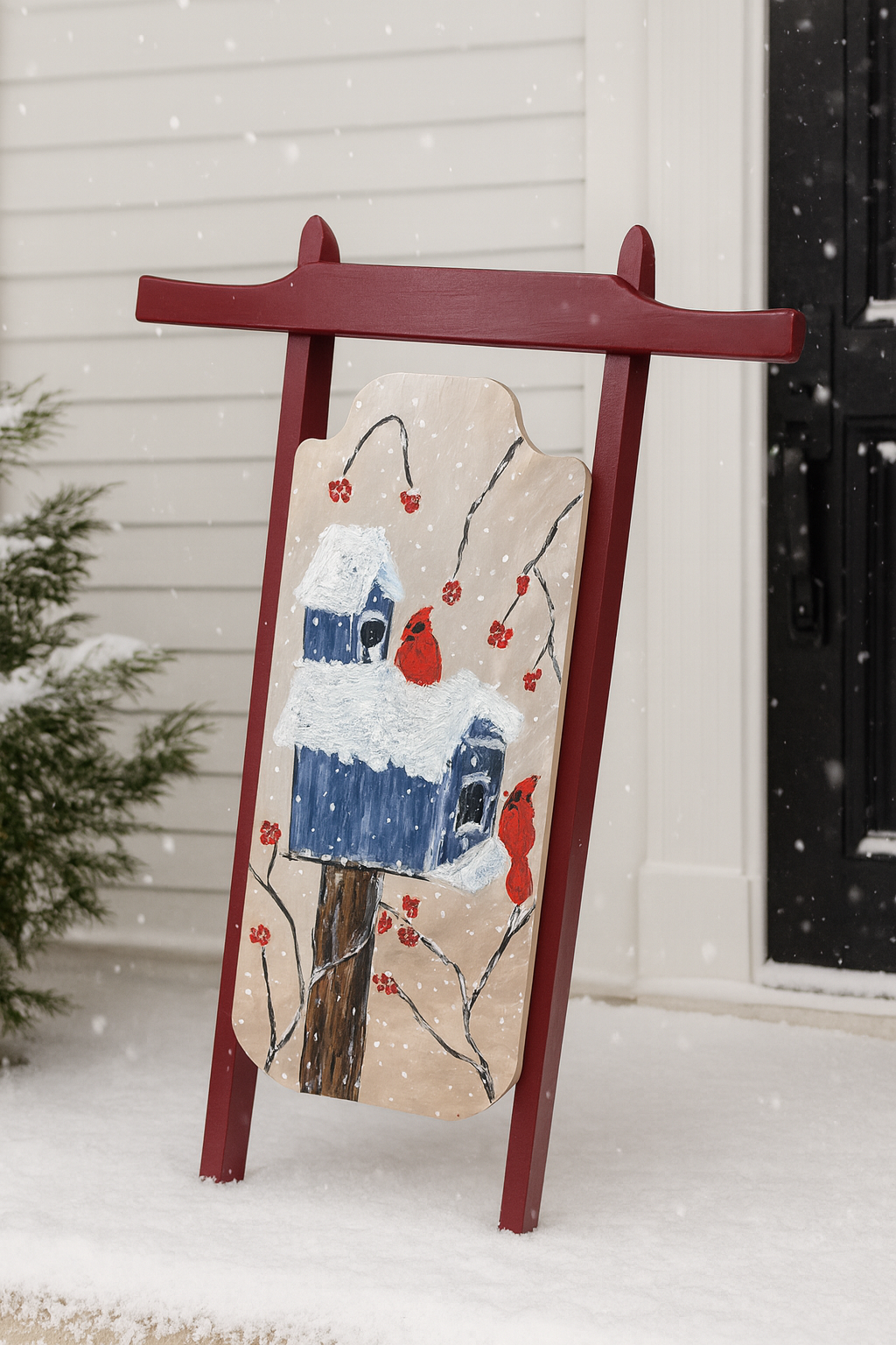 Handmade wooden hand painted with Acrylics Cardinal Decor Sled
