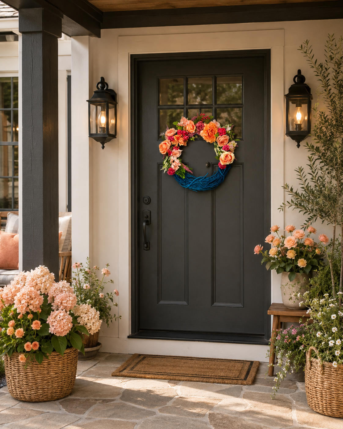 Summer floral wreath with peach and pink roses.png