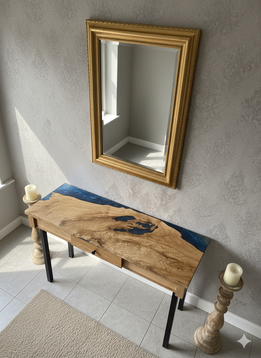 Spalted Maple Blue Sapphire epoxy resin Console Table