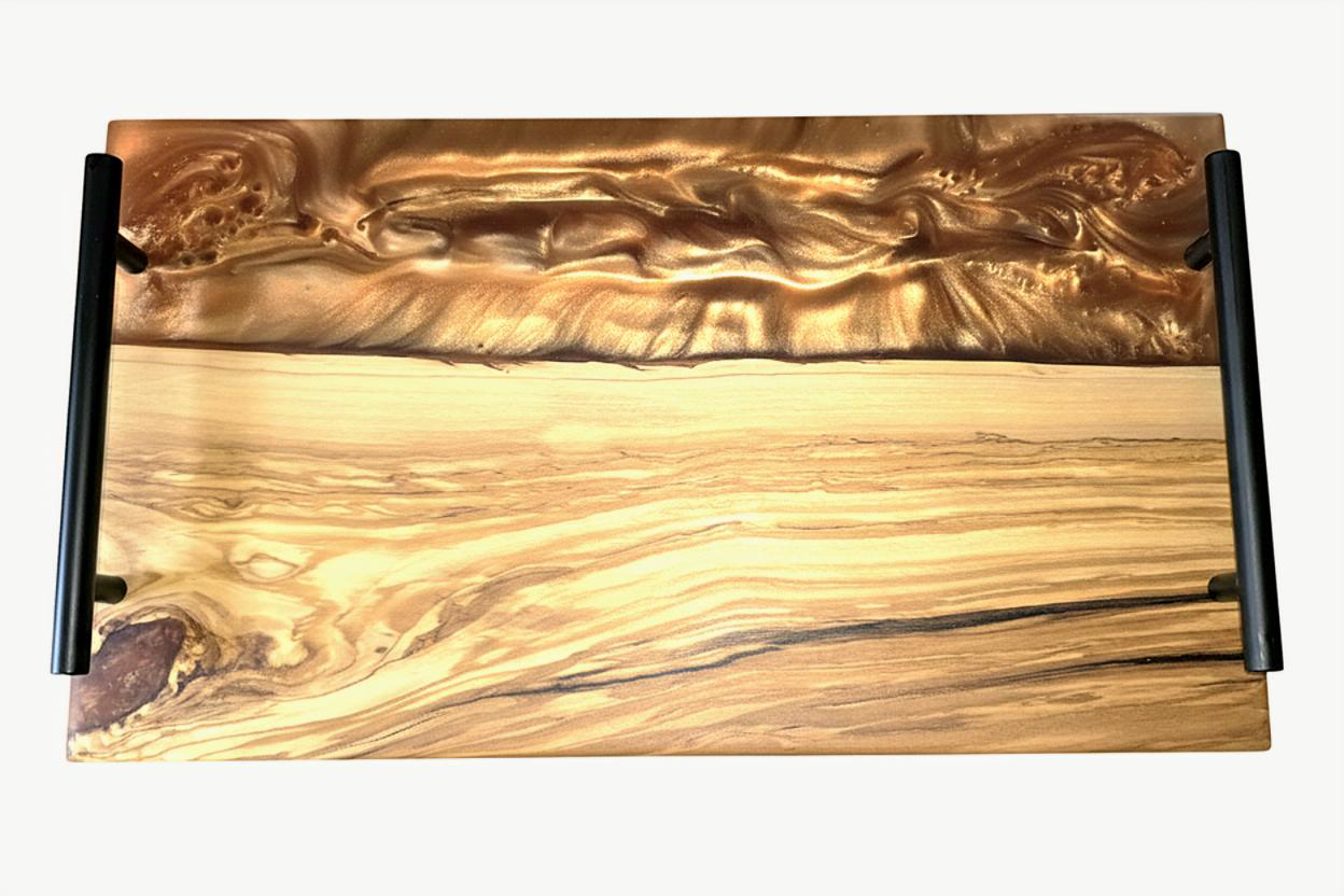 Canyon Glow olivewood and copper resin charcuterie board