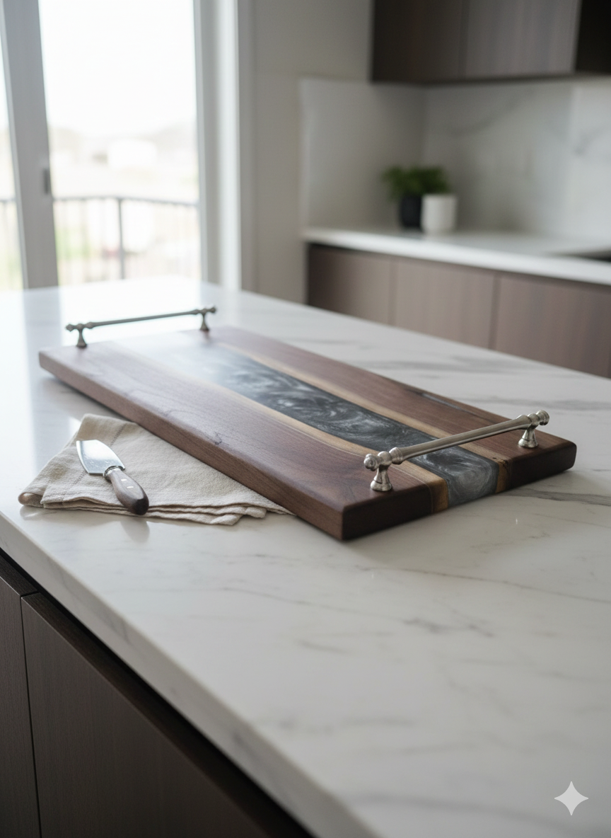 Black walnut charcuterie board on kitchen island.png
