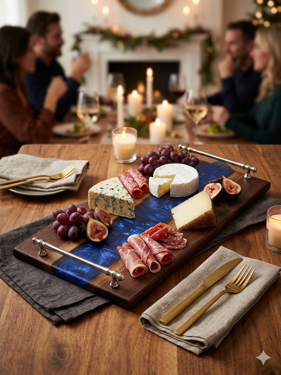 artisan wood and resin serving tray with food.png