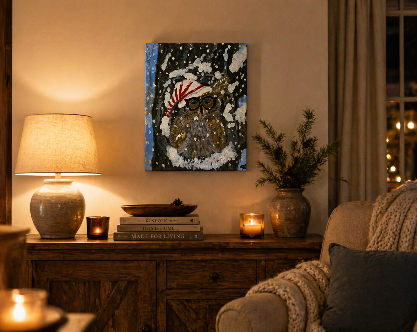 winter owl wall art cozy interior.png