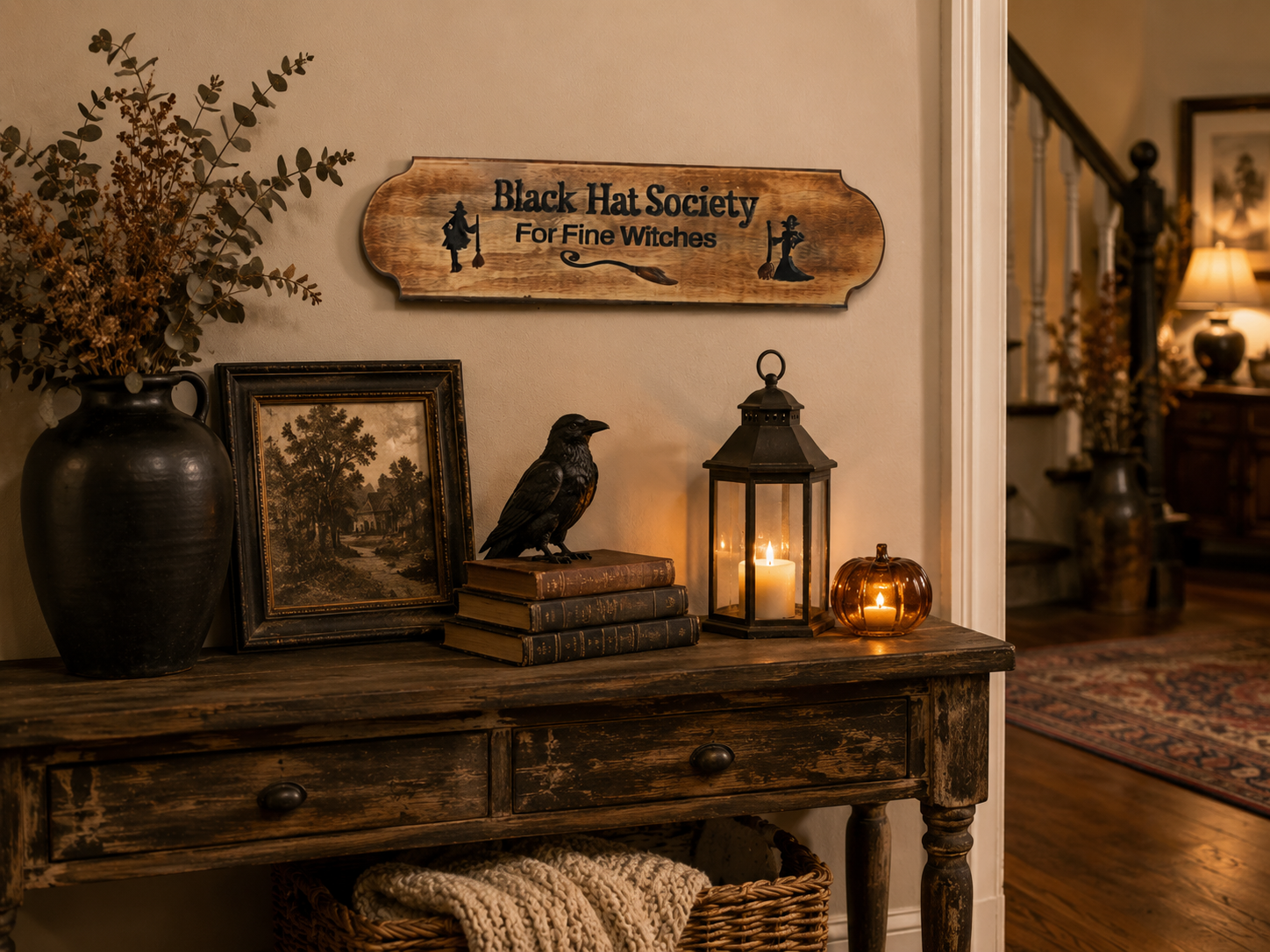 Black Hat Society For Fine Witches handmade wooden Halloween wall sign..png