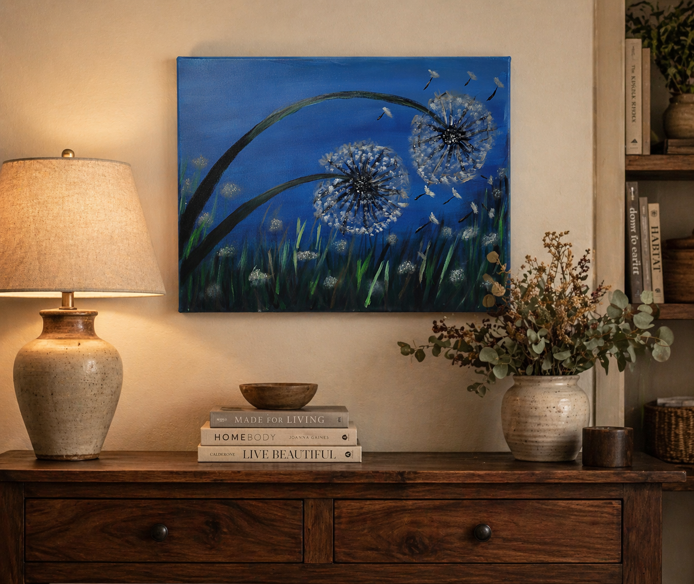 Wishes in the Wind – Hand Painted Dandelion Canvas Wall Art
