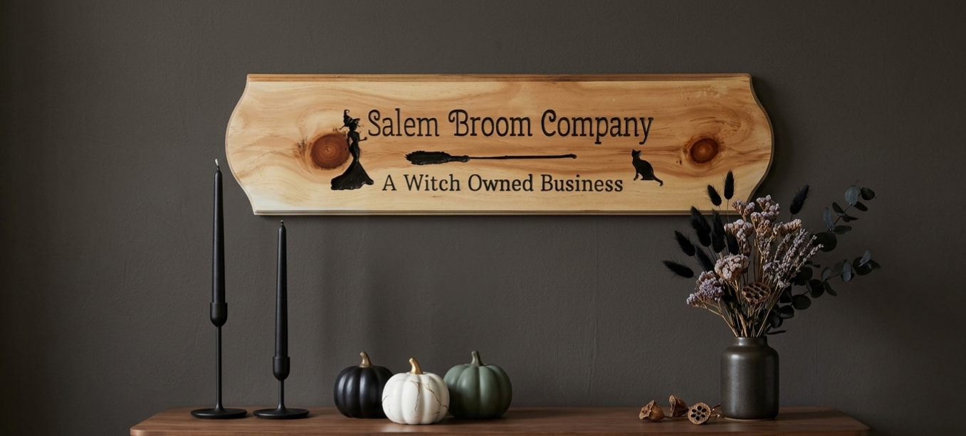 Halloween wood wall sign broom company decor.png