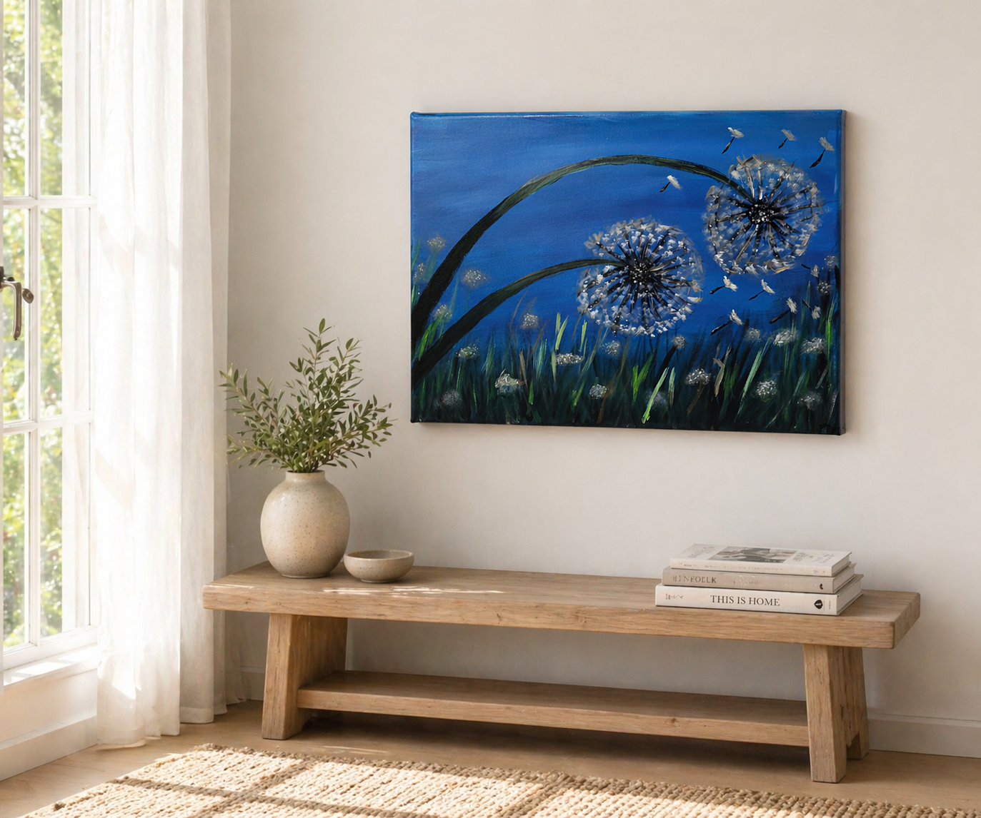 dandelion canvas wall art living room area near window.png