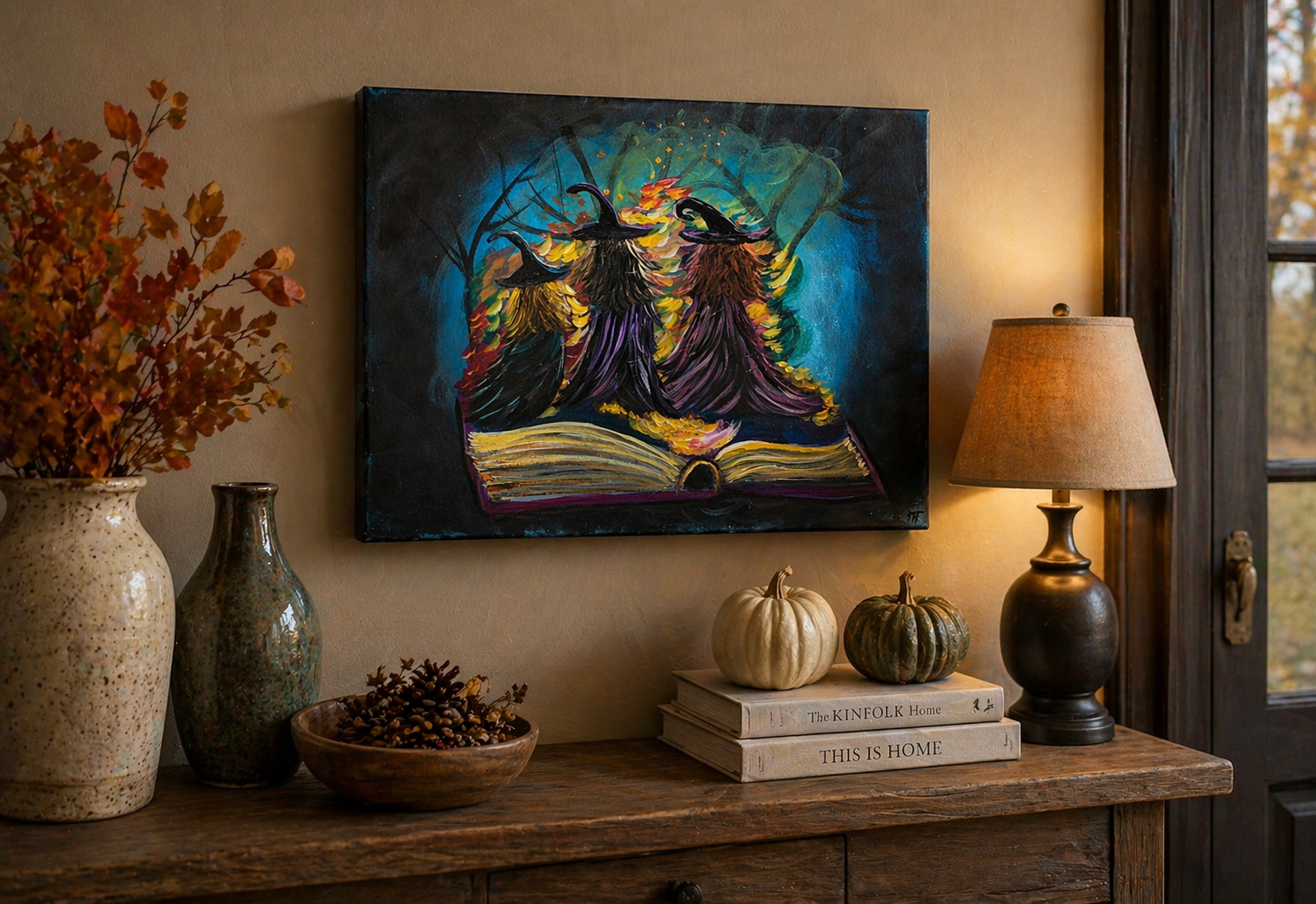 Whispers & Witches – A Midnight Gathering Canvas Painting