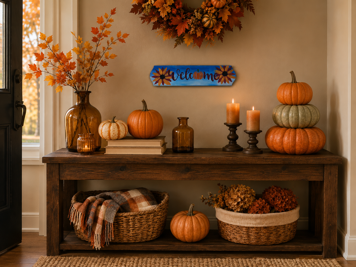 Hand painted fall welcome sign with pumpkin.png