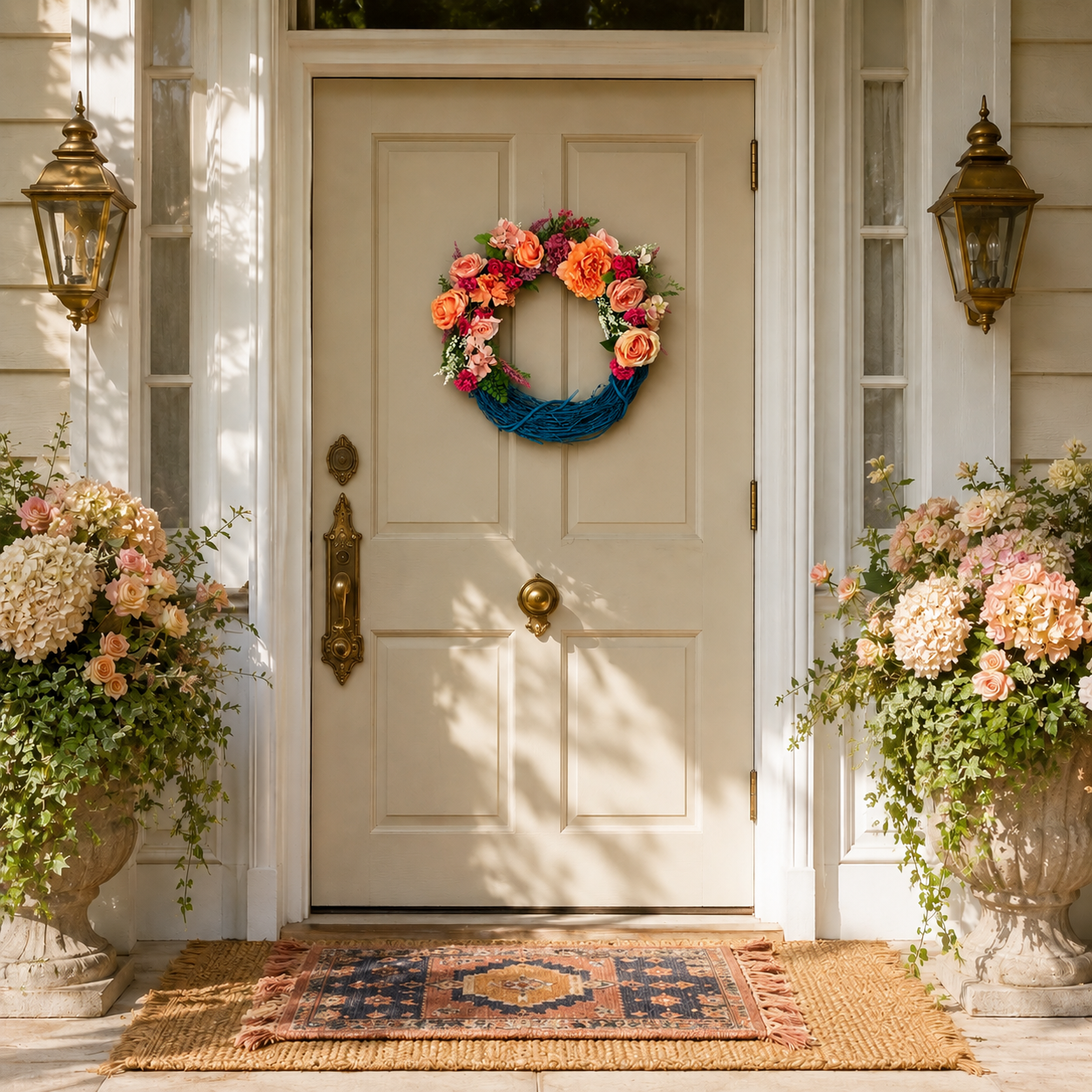 Harbor Blooms turquoise grapevine wreath with coral flowers.png