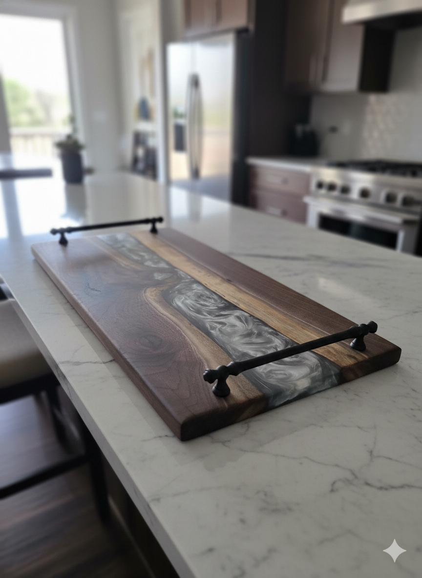 Large black walnut charcuterie board silver resin detail.png