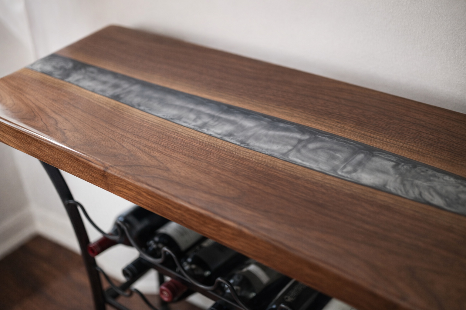 Moonlit Reserve Wine Rack displayed on interior wall – black walnut top