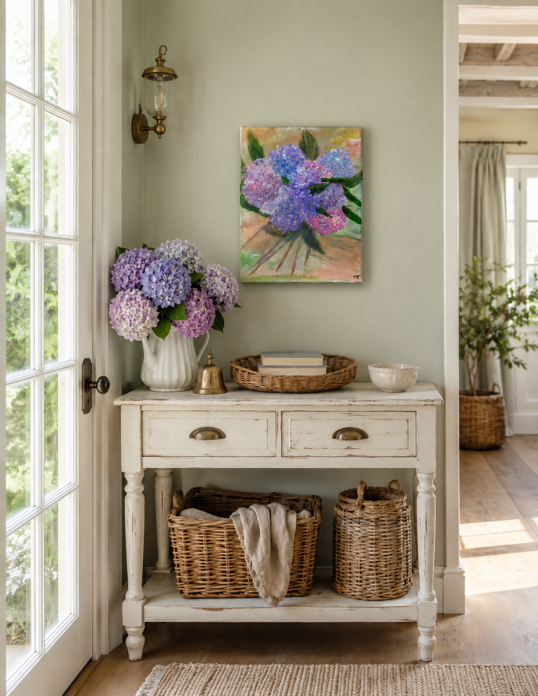 Hydrangea Morning Hand Painted Hydrangea Floral Canvas Wall Art 12x16