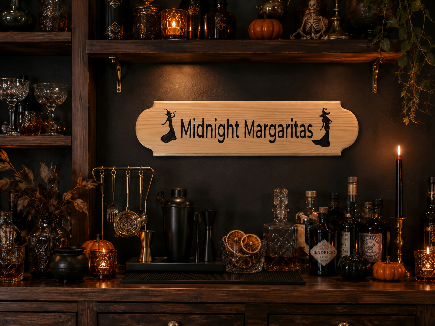 Witch-themed wooden Halloween shelf décor.png