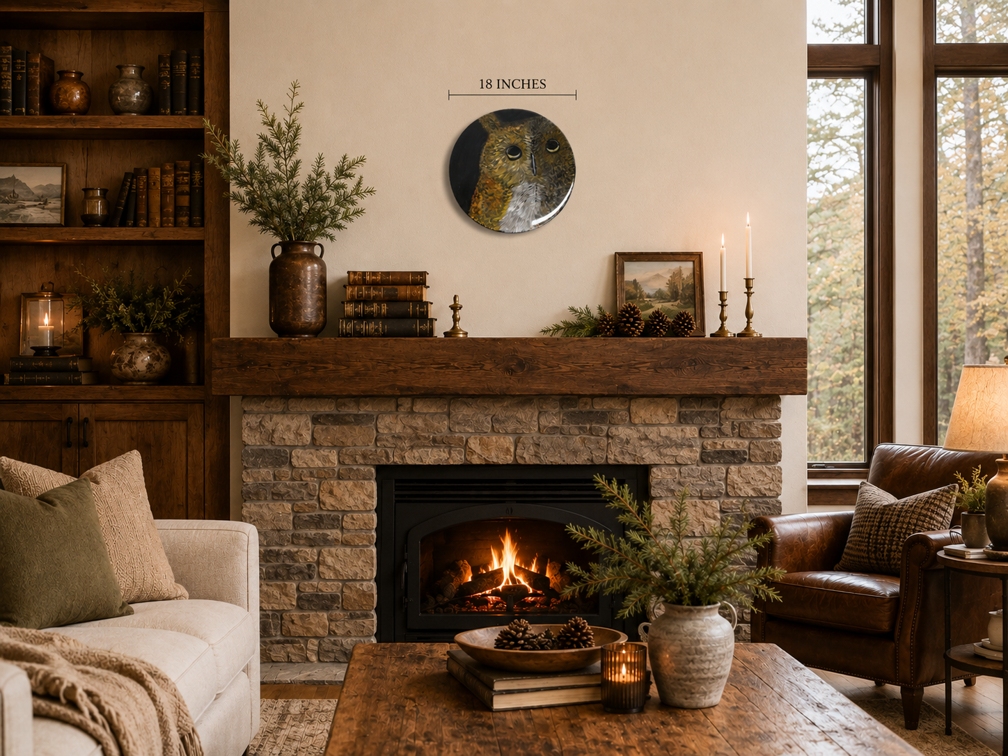 Rustic woodland owl artwork for cabin and modern homes.png