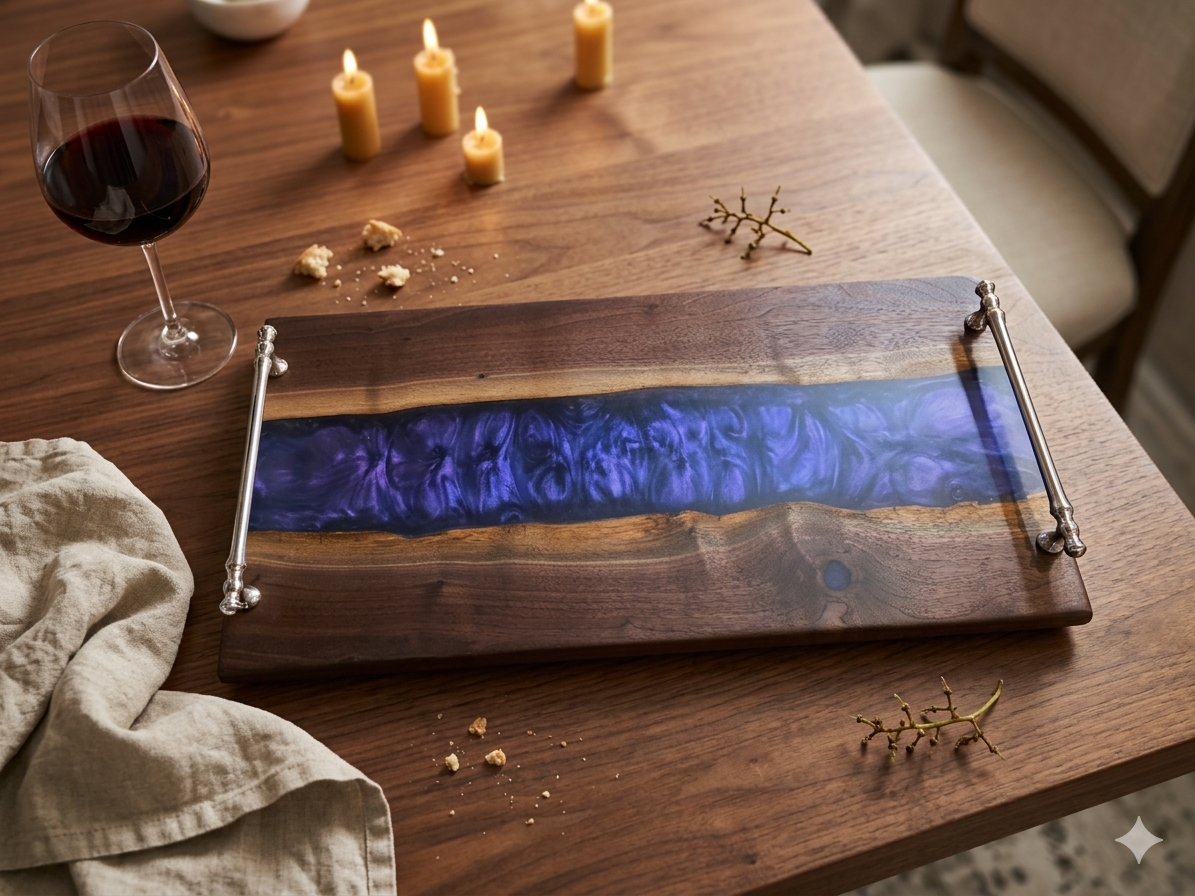 walnut charcuterie board with blue purple resin river.png